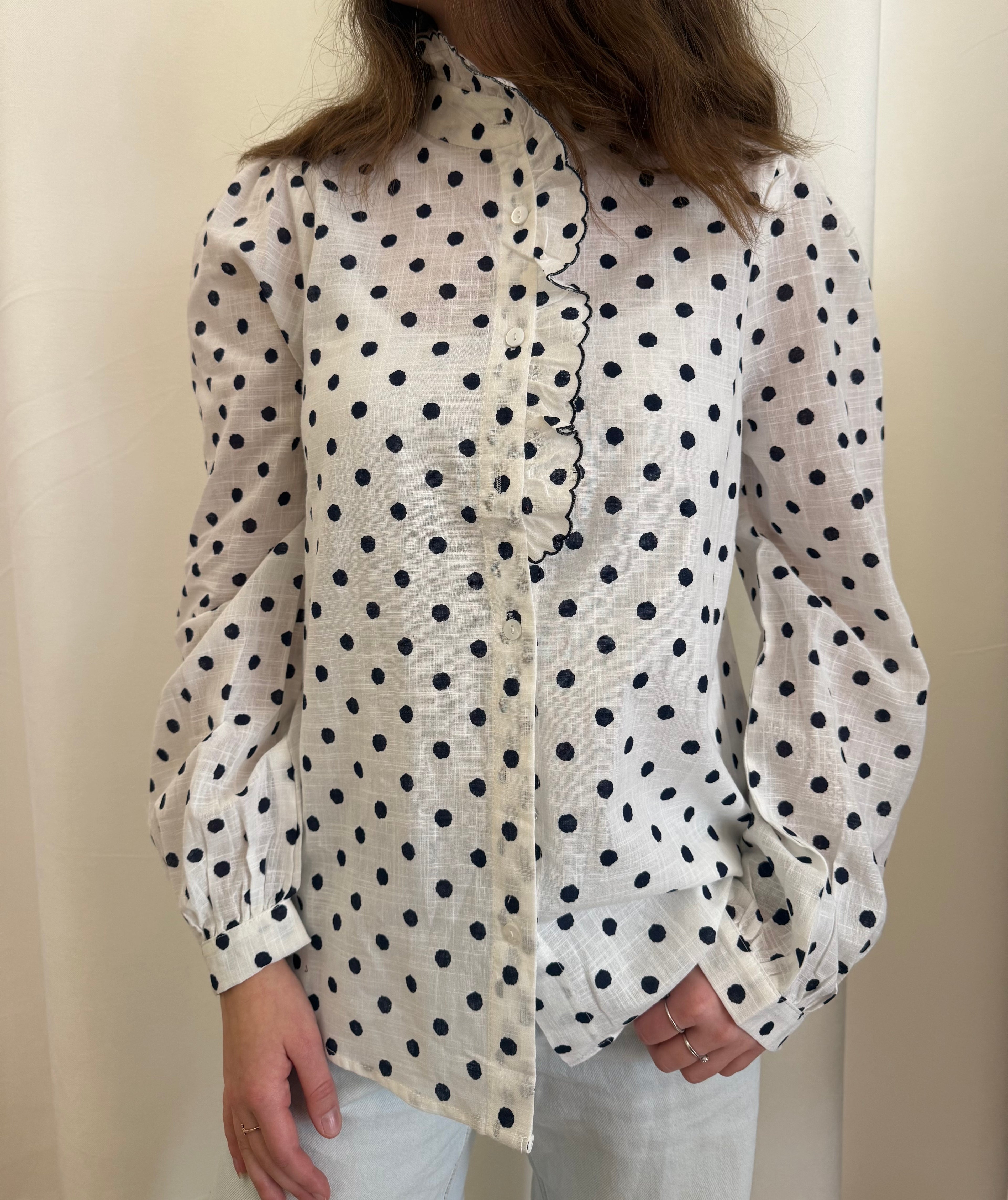 Chemise à Pois Bleu Marine