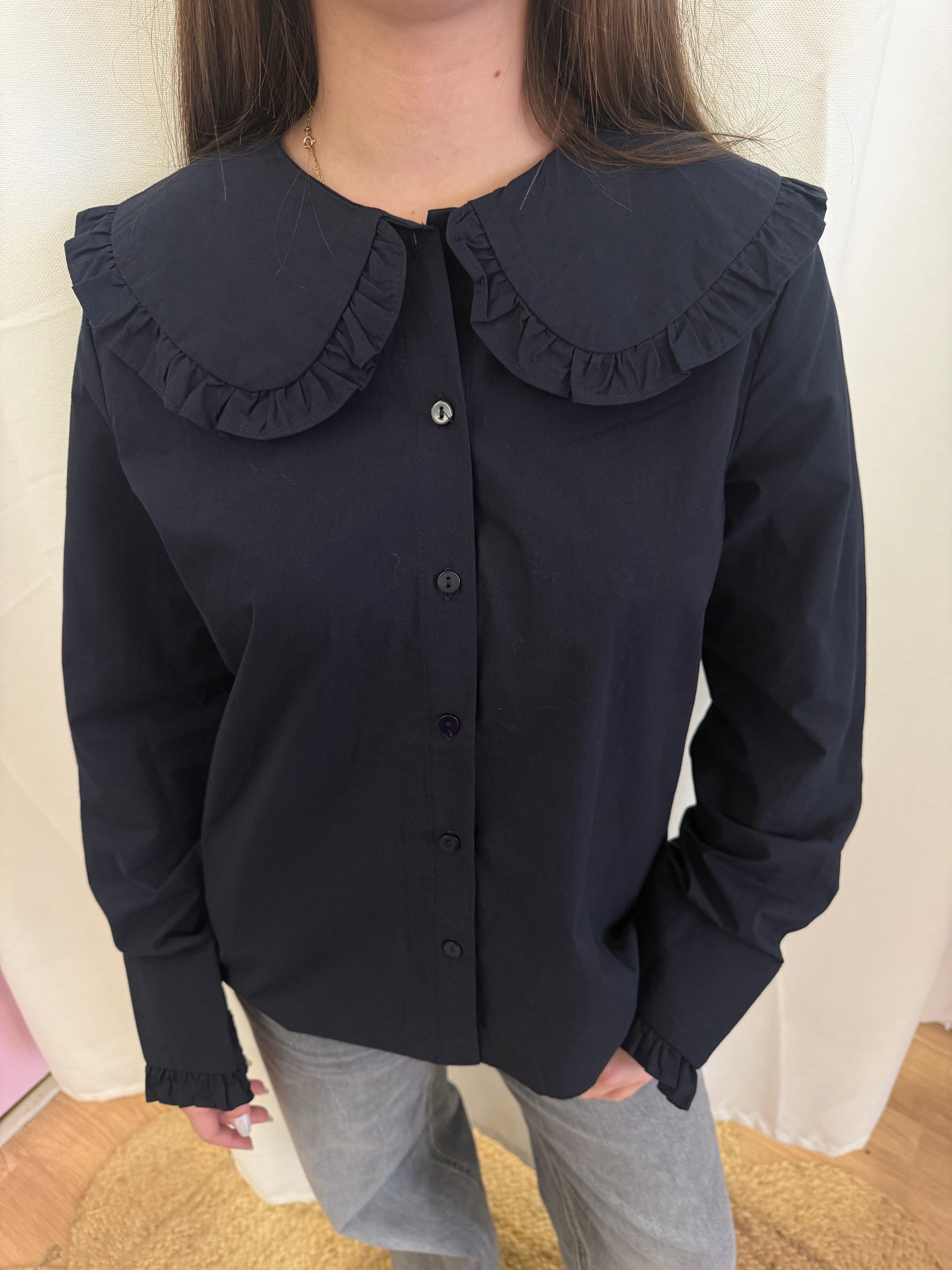Chemise à col Claudine Marine
