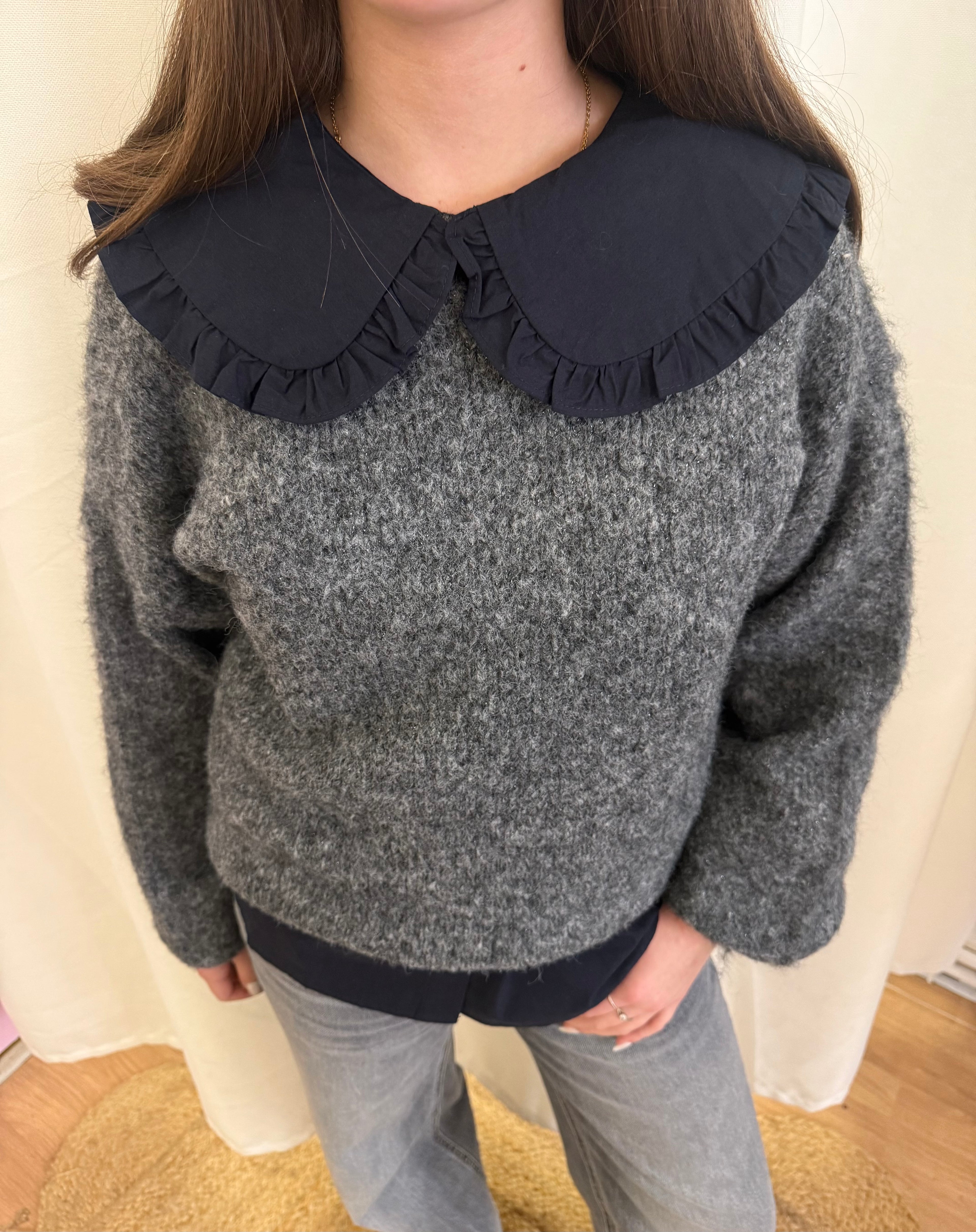 Chemise à col Claudine Marine