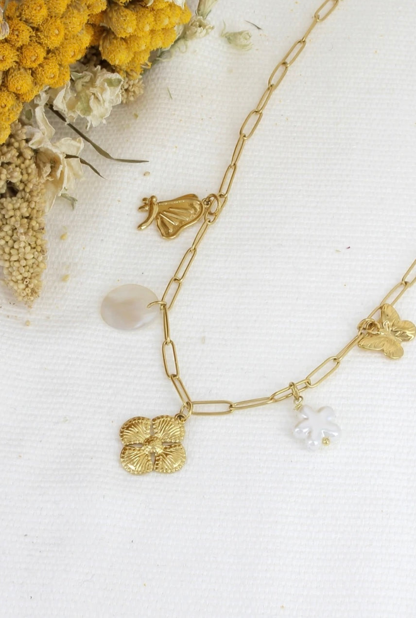 Collier papille fleur doré